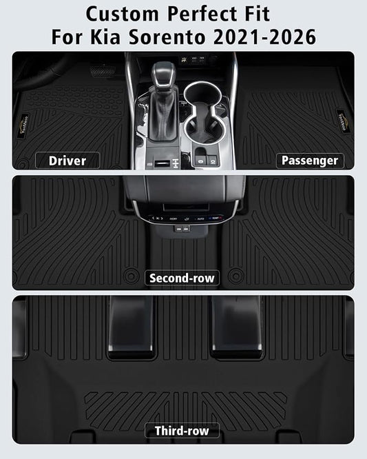 Floor Mats Custom Fit for Kia Sorento 2021-2025 2026 6&7 Seats (Not for Hybrid) Trunk Mat with Backrest Mat All Weather TPE Rubber Cargo Liner Back Seat Protector Full Set for Sorento Accessories