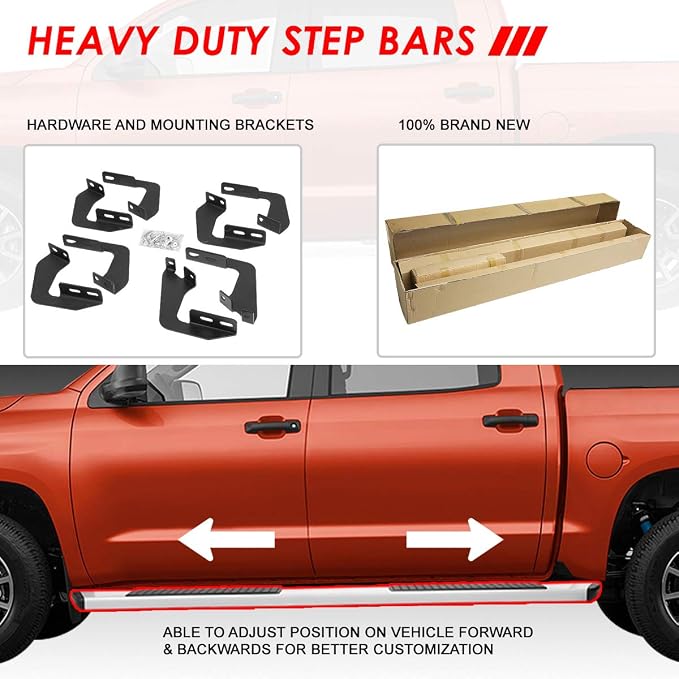 Auto Dynasty Running Boards Compatible with 2007-2021 Toyota Tundra CrewMax/Extended Crew Cab, Stainless Steel Side Step Rail Nerf Bars, 5" Step Bars, Polished Chrome