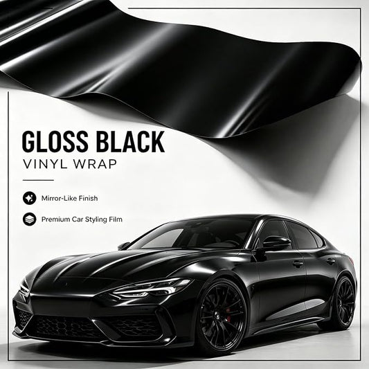 7.5Mil Gloss Black Automotive Wrap, 12in×5ft TPU Self-Healing Paint Protection Film, Anti-Yellowing Scratch Resistant Car Body Shield for Sedan, SUV, Truck