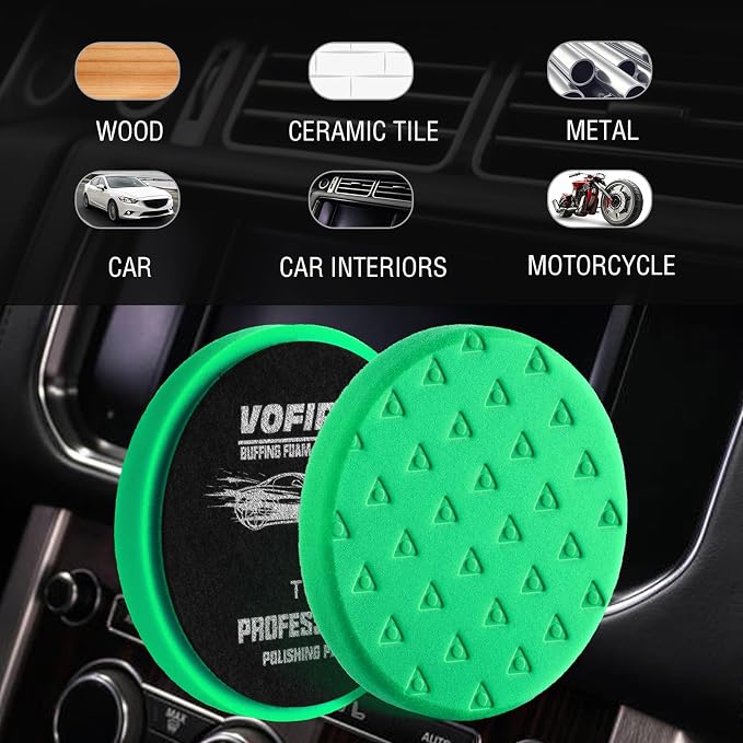 6 Inch Buffing Pads, 3 Pack Polishing Pad Green T120 High-Density Buffing Sponge Pads for Car Buffer Polisher Compounding, Polishing & Waxing