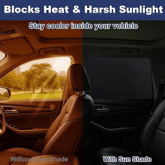 XCBYT Magnetic Car Window Shades for Rear Side Windows, 2 Pack Reflective Silver & Black Privacy Sun Shades, Universal Heat Blocking Car Curtains for Travel, Camping & Back Seat Comfort