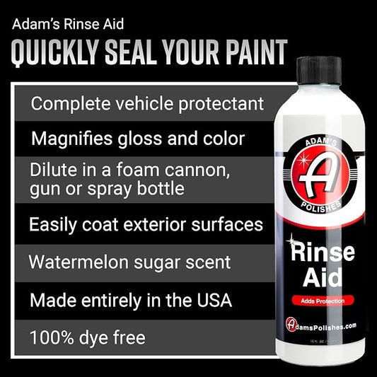 Adam's Polishes Rinse Aid 16oz - Enhances Gloss, Slickness, Color - Use With Foam Gun or Foam Cannon - Ceramic Coating Silica Infused Complete Vehicle Protectant and Exterior Sealant