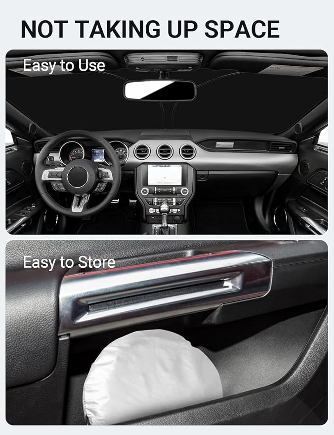 Proadsy 2026 Upgrade Front Windshield Sun Shade Foldable Sunshade Protector Custom Fit 2015-2023 Ford Mustang(NOT for Ford Mustang Mach-E) Accessories