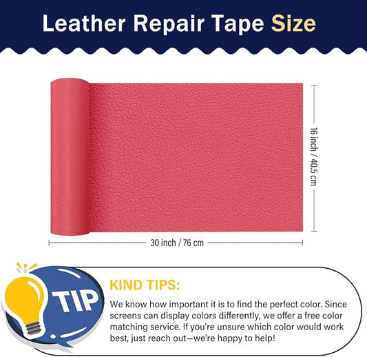 Zenyao Leather Repair Patch Tape - Self Adhesive Leather Repair Kit for Car Seat Furniture, Heavy Duty Vinyl Repair Patch for Couch Sofa, Waterproof Fix for Tears, 12x30 Inch Roll, Hot Pink