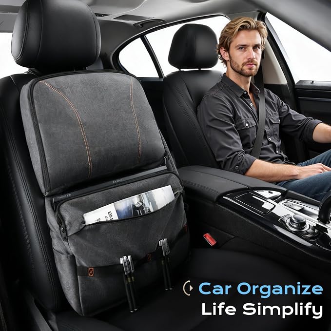 Coverado Backseat Car Organizer, Heavy-Duty Durable Dual-Way Use Car Back Seat Organizer Waterproof with Reinforced Pockets, Zipper Closure Design, Protect Valuables from Spills, Keeps Car Tidy