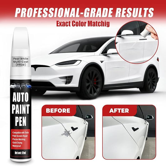 Touch Up Paint for Cars (Pearl White Multi-Coat PPSW), Compatible with Tesla Model Y/3/X/S, 0.4 fl oz Color Accurate 2-in-1 Car Paint Scratch Repair Pen, Easy to Use, Fast-Drying, Long-Lasting