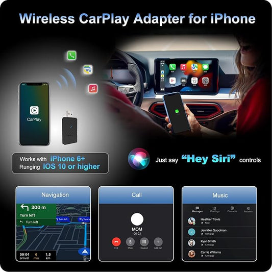 Wireless CarPlay Adapter for Apple iPhone, Convert Wired to Wireless, Plug&Play USB A/Type C Design for Cars That Built-in Wired Apple Car Play, Easy Use&Seamless Connection for iPhone iOS 10+