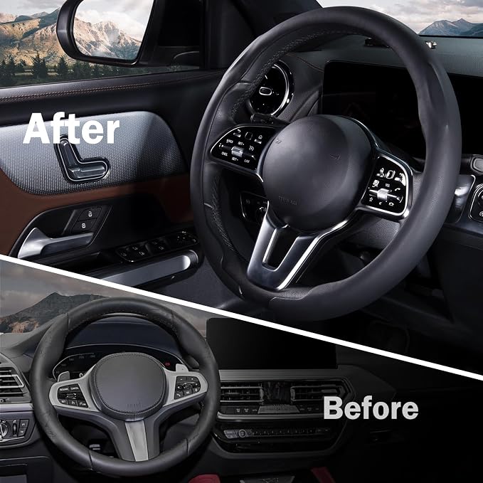 Steering Wheel Cover Thin Car Steering Wheel Accessories Universal Snap On Protector, Black