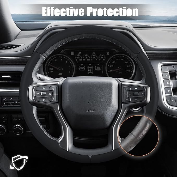 Aimato Customized Steering Wheel Cover for Chevy Silverado 1500 2019-2026/2500 3500 2020-2026/Blazer 2019-2025/Suburban Tahoe 2021-2024,Thin,Anti-Slip,Scratch-Resistant Car Accessory for Chevrolet
