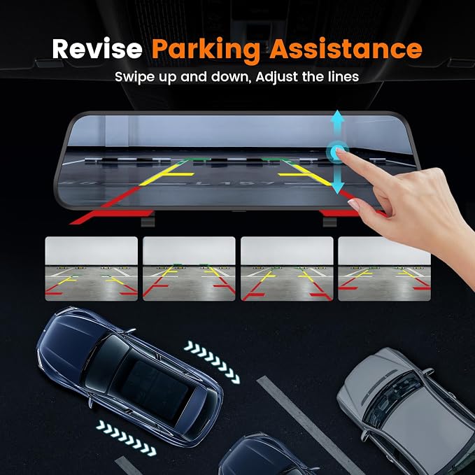 4K Mirror Dash Cam Front and Rear, 10'' Touch Screen Rear Digital View 1080P Rear Mirror Camera for Cars, 170° Night Vision, WDR, 24H Parking Monitoring/Rerverse Assist/Voice Control/G Sensor