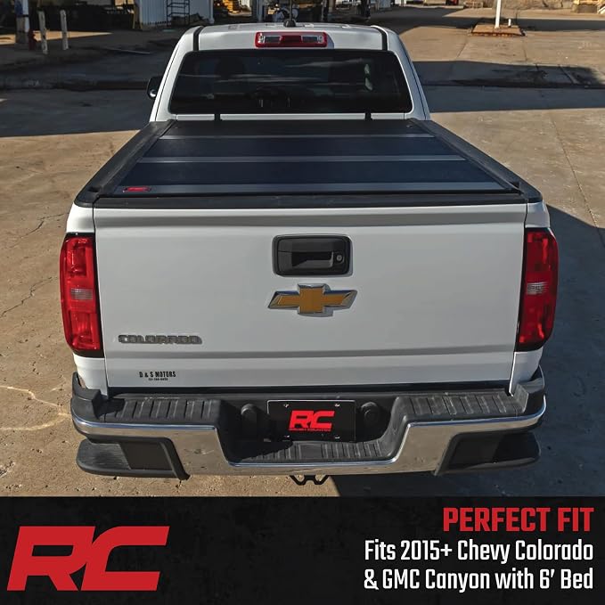 Rough Country Hard Low-Profile Tri-Fold Tonneau Cover for Chevy Colorado & GMC Canyon (2015-2026) - Low-Profile Aluminum Truck Bed Cover, Fits 6' Bed