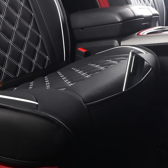JOJOBAY Car Seat Covers for Dodge Ram,Fit 2009-2025 1500/2500/3500 HD Pick-up Truck,Crew,Regular,Quad,Mega Cab,Waterproof Synthetic Leather Seat Covers(2PCS-Front,Black-White)