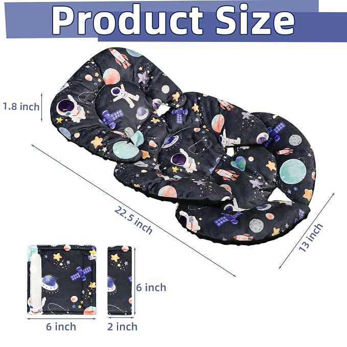 Infant Car Seat Insert Cushion, Baby Car Seat Head Body Support for Girls & Boys, Reversible Newborn Car Seat Insert with 2 Extra Strap Paddings, Premature Car Seat Cushion, Black Space