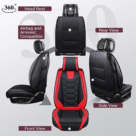 OASIS AUTO Car Seat Covers Full Set, Waterproof Faux Leather Seat Covers for Cars Universal Fit for SUV, Truck, Sedan, Black Premium Car Seat Protector with Front & Back Cushions