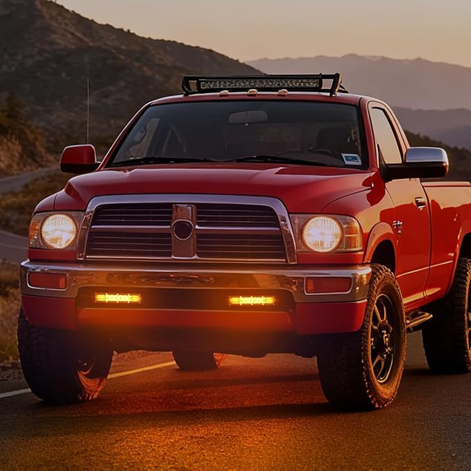 Nilight Slim LED Light Bar 2Pcs 7 Inch 16LED Single Row Spot Flood Combo Amber Off Road Work Driving Fog Turn Signal Lighting for 12V 24V ATV UTV Pickup Truck Tractor Boat