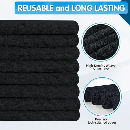 FIXSMITH Black Microfiber Cleaning Cloth -Pack of 12, Highly Absorbent Cleaning Rags, 16"X12" All Purpose Cleaning Towels for Housekeeping, Kitchen, Car, Lint Free and Reusable Microfiber Towels