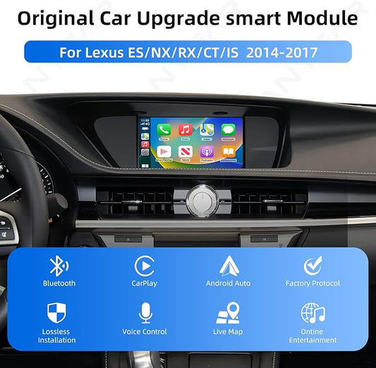Decoder Adapter Retrofit Kit Compatible with Lexus 2014-2017 ES200/NX2O0/NX300/ES250/ES300/RX200t/CT200h/IS250, Supports Wireless CarPlay Android Auto/ Voice Control/ Mirror Link/ Camera/USB Drive