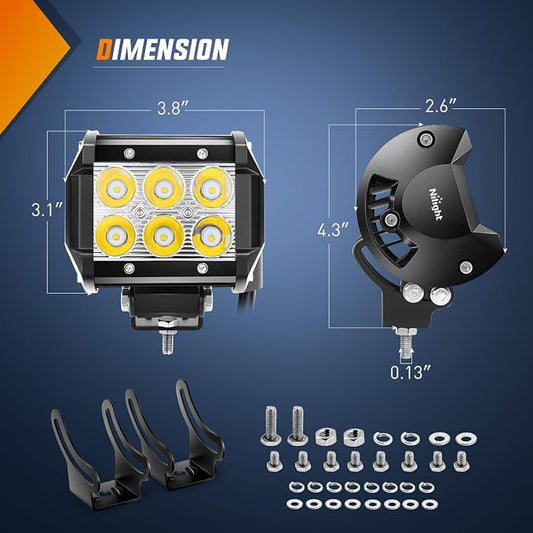 Nilight 4 Inch LED Light Pods Yellow Spot Beam Driving Fog Lights 2PCS 18W Off Road Work Lighting for Truck ATV UTV RV Pick-up Van Boat Tractor