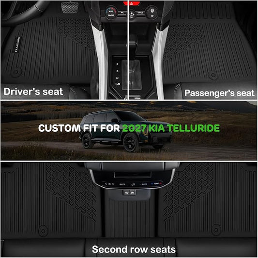 Floor Mats for 2027 Kia Telluride Gas 7/8 Seats (Not Fit Hybrid) Upgrade Trunk Mat with Backrest Mat All Weather TPE Floor Liners Fit for Kia Telluride Odorless Anti-Slip Full Set Car Accessories