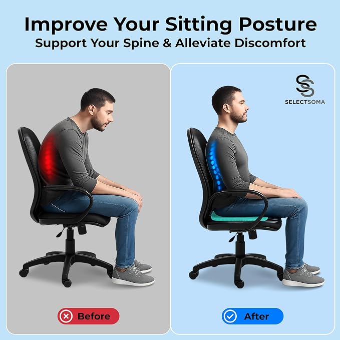 SelectSoma Mint Green Gel Seat Cushion for Long Sitting, Patent-Pending Mold Design, Double-Thick Pressure Relief for Tailbone, Sciatica, Coccyx & Back Pain - Office Chair, Car, Wheelchair, Truck