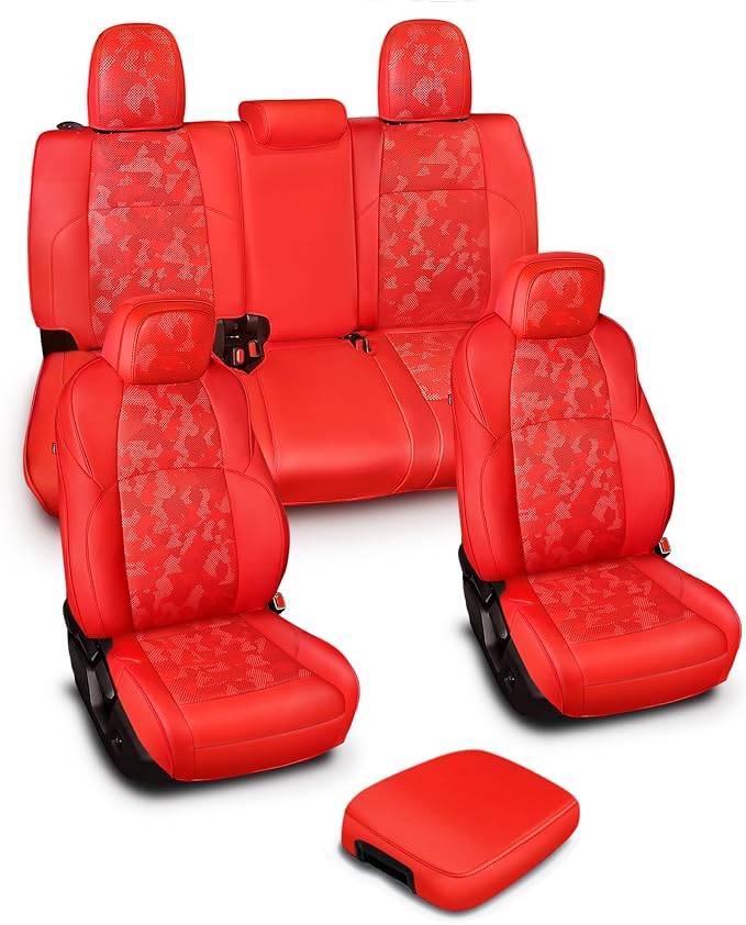Carlimeki Leather Seat Covers Custom Fit for Tacoma Gen 4th (2024-2026) Double Cab, for SR, SR5, TRD PreRunner, TRD Sport, TRD Off-Road, Limited, Trailhunter - Armrest Covers Included - Fully Covered