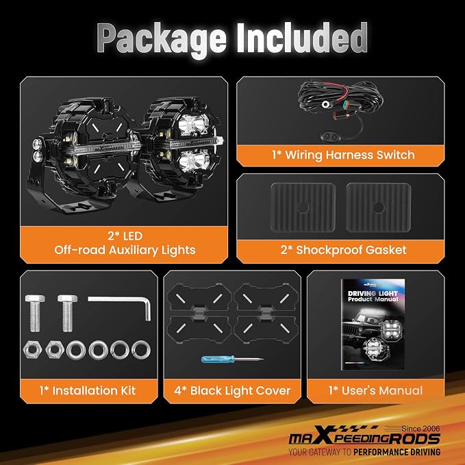maXpeedingrods 2X 3.5 Inch 160W LED Offroad Pod Lights, Round Light Bar 19200LM Bright with Amber/White DRL 3 Modes, 270°Side Shooter for Trucks Jeep Pickup ATV UTV Motorcycles, with 4 Black Covers