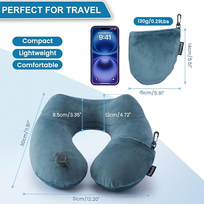 Keemall Inflatable Travel Neck Pillow for Airplane Sleeping Blow Up Neck Support Air Pillow Traveling on Plane Long Flights Washable
