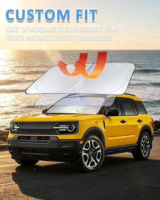 Sunshade for Bronco Sport Windshield Sun Shade for 2025 2024 2023 2022 2021 Ford Bronco Sport 4Door Accessories Foldable Front Window Shield Cover Sun Visor Protector Block UV Rays Heat Reflector