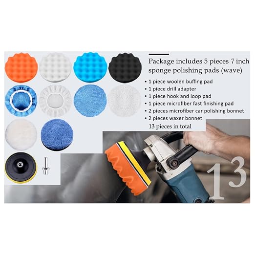 13PCS Buffing Pads 7 Inch Car Polishing Pads Kit Car Foam Sponge Pads Wool Bonnet Pads Auto Body Repair Pad for Waxing Buffing Sealing Glaze (7 Inch 13PCS)