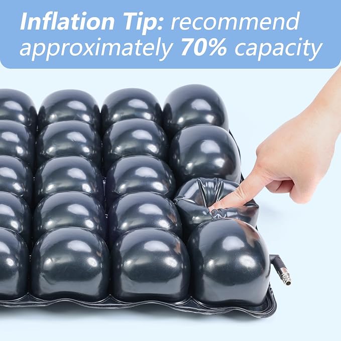 Inflatable Pressure Relief Air Cell Cushion for Wheelchair & Mobility Scooter, Breathable Cooling Seat Cushion for Pain & Sores Relief, Long Sitting, Airplane & Office Use (16" x 16")