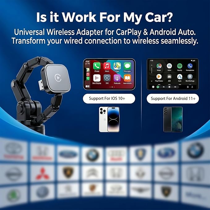 2-in-1 Wireless CarPlay Adapter for Apple iPhone & Android, Plug & Play USB CarPlay Dongle Converts Wired to Car Play Wireless Adapter with Type-C Extension Suitable for 800+ Vehicles