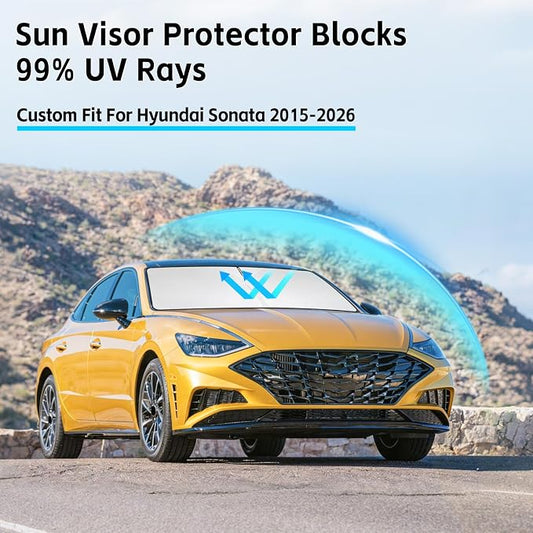 Windshield Sun Shade for Hyundai Sonata 2015-2026 Sunshade 300T Windshield Cover Protector Blocks UV Rays Custom Fit Sonata Front Window Shades Windshield Accessories Keep Cool Foldable