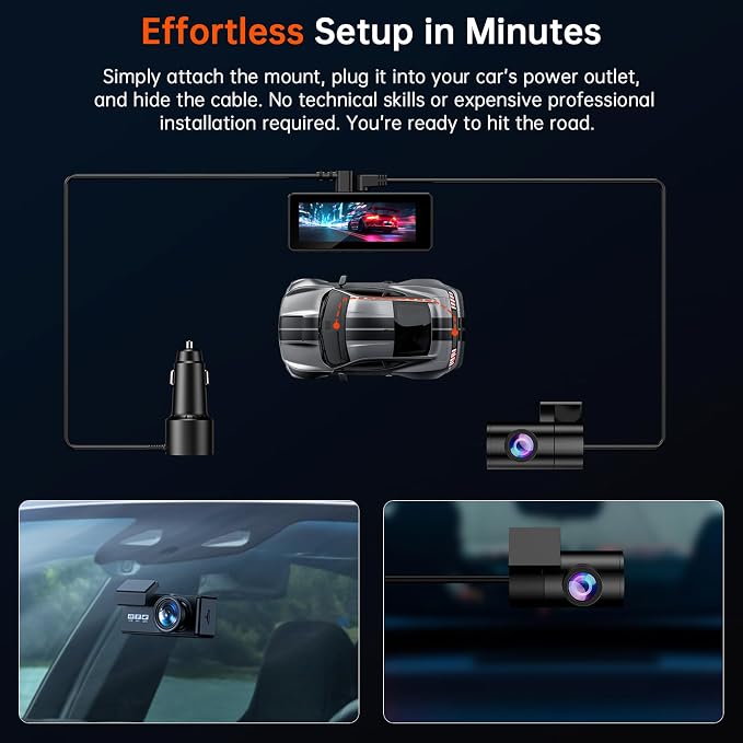 Dash Cam Front and Rear, 4K+4K Dash Camera for Cars, Daul Car Camera with 64GB Card, Dashcam with 3" IPS Display, Loop Recording, Night Vision, 24H Parking Mode