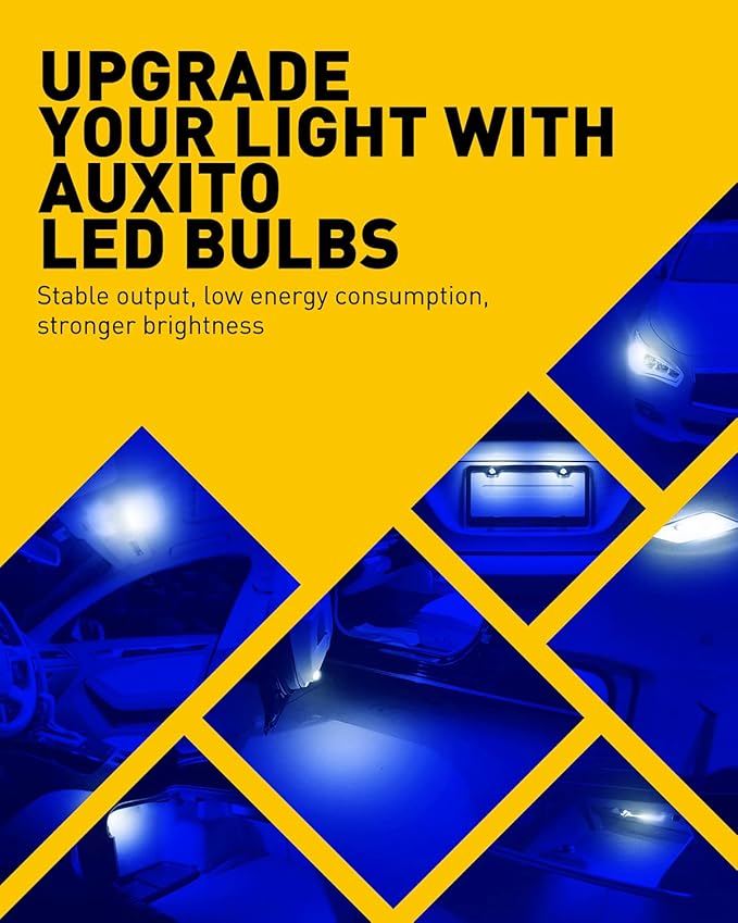 AUXITO 194 LED Light Bulb Blue 168 2825 W5W T10 Wedge 14-SMD LED Replacement Bulbs for Car Dome Map Door License Plate Parking Lights, Pack of 10