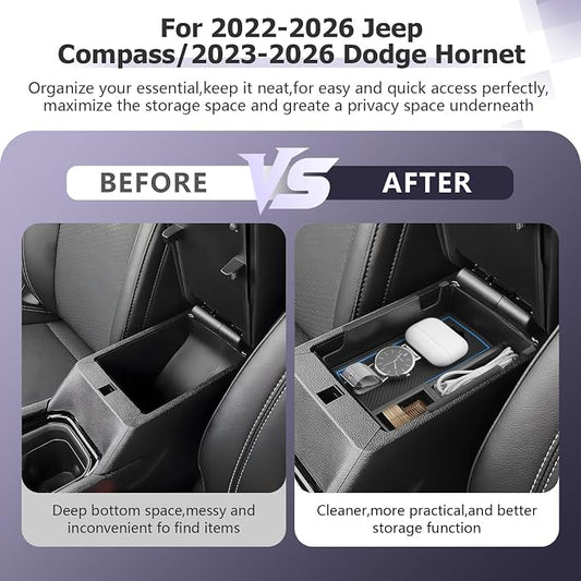 LUWU Center Console Organizer Compatible with Jeep Compass 2021-2025/Dodge Hornet 2023-2026 Accessories Armrest Console Storage Box Insert Tray ABS Material Coin Container Blue