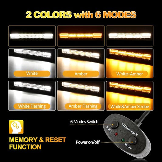 Auxbeam LED Light Bar 22 Inch 120W, 6 Modes Amber White Strobe LED Bar Dual Color Flood Spot Combo Fog Off Road Driving Work Light with 10FT Wiring Harness for Truck Boat Tractor ATV UTV Jeep Pickup