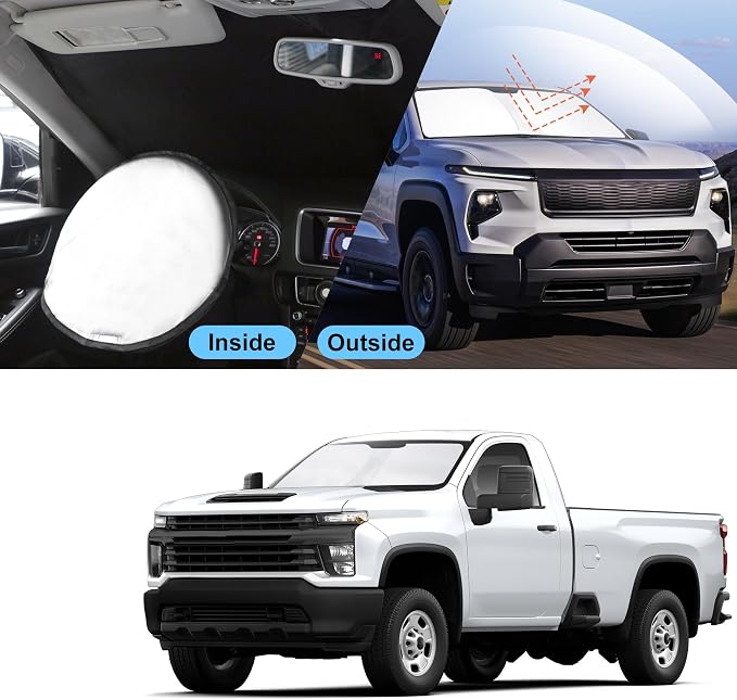 TINGLU Sun Shade for Chevrolet/Chevy Silverado 1500 2019-2024 2025 2026 Accessories Windshield Sun Shade Window Shade UV Rays Protection Sun Visor Cover with Steering Wheel Sunshade Storage Bag