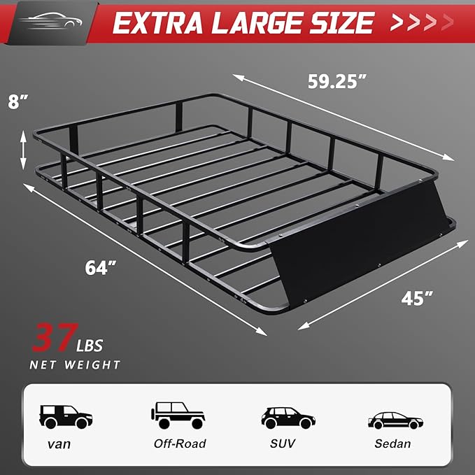 64”x45”x8” Roof Cargo Rack for SUV Car Trucks,Heavy Duty Cargo Basket Anti-Rust Top Luggage Rack
