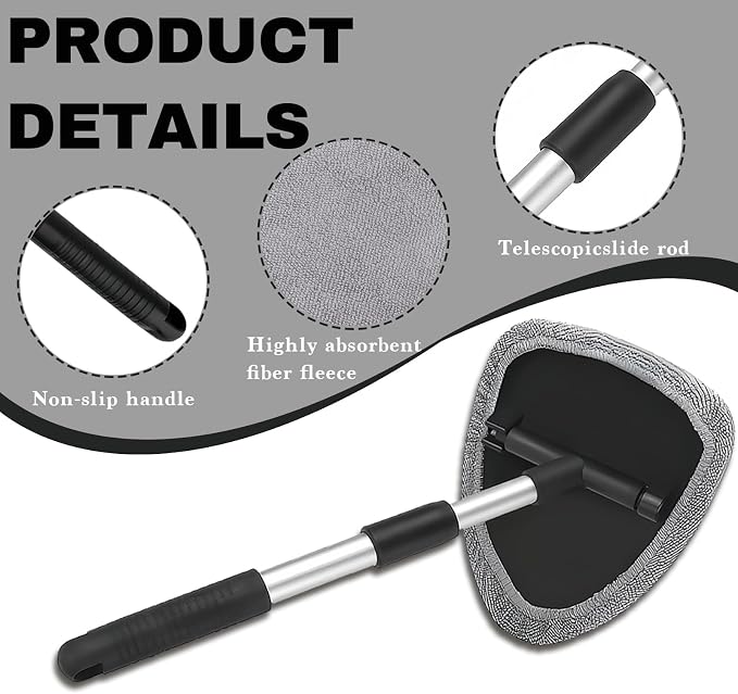 Car Window Cleaner, Car Cleanser Brush, Car Accessories Car Cleaning Supplies Tools, Car Cleaning Kit with Extendable Handle, Microfiber Cloth, Spray Bottle, Fits All Cars (Gray)