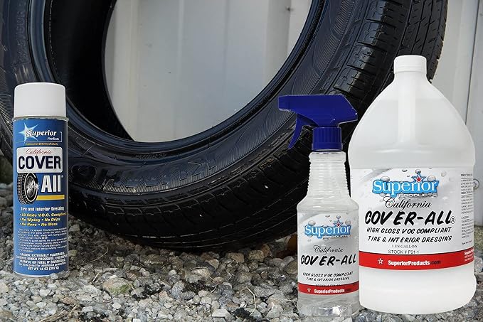 California Cover All by Superior Products- Automotive Tire Shine Spray & Professional Grade -Tire Dressing - High Gloss - Water Repellent & Made in America (16 oz)