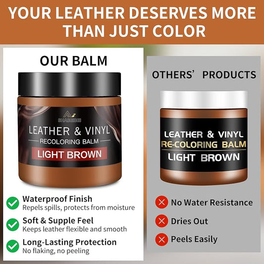 Leather Recoloring Balm and Scratch Repair Kit, Light Brown Leather Restorer for Couches, Furniture, Car Seats, Leather Paint & Stain for Sofa, Chairs, Bags, and More