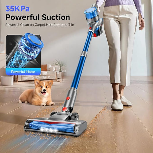 Cordless Vacuum for Home, Powerful Stick Vacuum Cleaner with Rechargeable Battery, 6-in-1 Lightweight Handheld Vacuum, 45 Mins Runtime for Hardfloor & Carpets Pet Hair