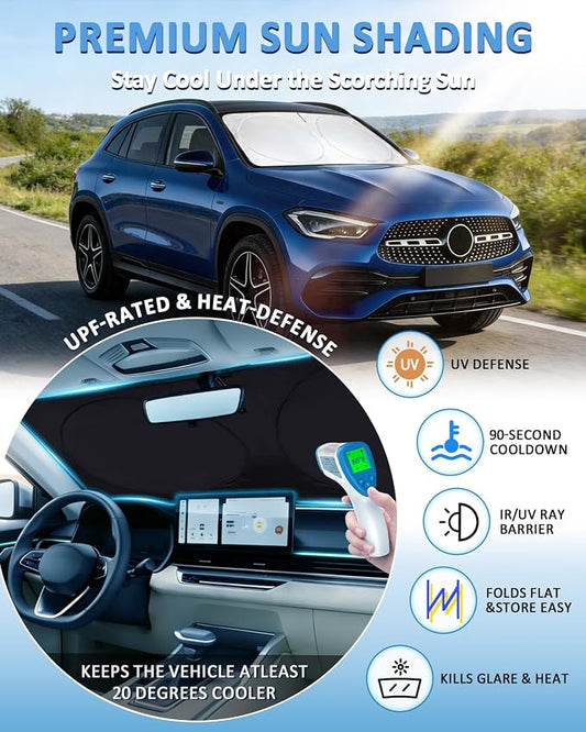 Windshield Sun Shade for 2015-2020 Mercedes Benz GLA 180 200 220 250, Custom-Fit Benz GLA Sun Visor Protector, 99% UV Block Heat Sun Shield, Silver Reflective Front Window Sunshade