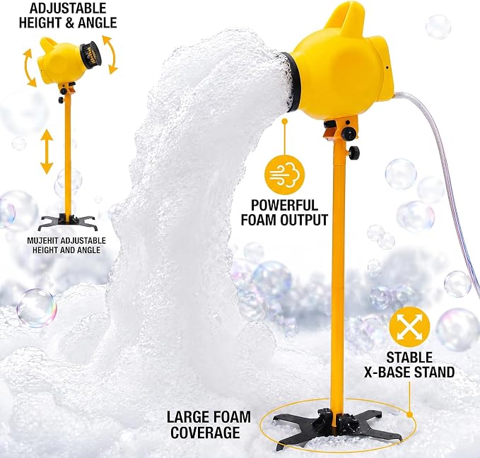 PILIN Yellow Foam Machine for Party 800W Electric Foam Cannon with Water Tank & 2 Foam Powder Packs, Adjustable Foam Machine for Indoor Outdoor Events, Festivals, Birthday Parties, Weddings