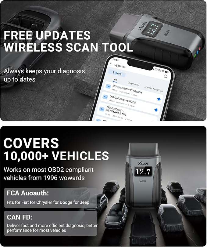 XTOOL Anyscan+ A30M OBD2 Scanner Kit, No Subscription Required, Wireless Code Reader Bidirectional Scan Tool for iOS & Android, 26 Resets, Live Data, ABS Bleed Diagnostic Tool, Storage Bag
