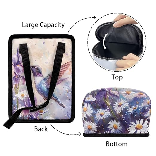 Talayituse Hummingbird Daisy Lavender Print Car Trash Bin, Large Size Auto Trash Can Adjustable Portable Garbage Can with Lid, Vehicle Hanging Bag for Headrest Front Back Seat