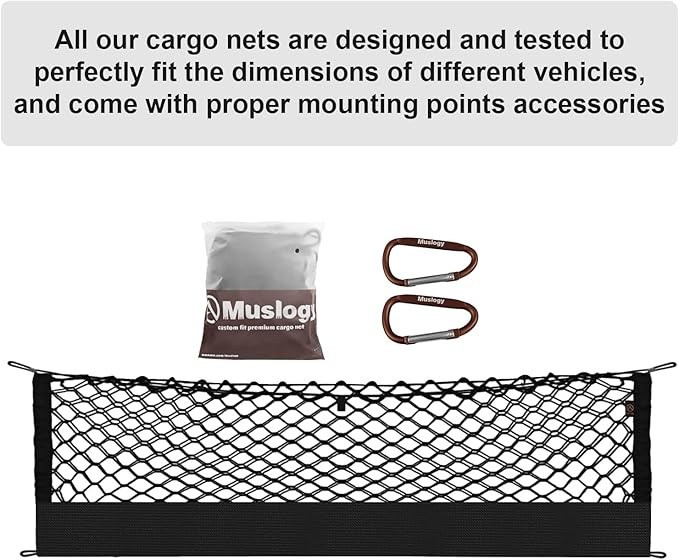 Muslogy Truck Bed Cargo Net Trunk Netting Compatible with 2023 2024 2025 2026 Kia Sportage Accessories, Pickup Cargo Organizer SUV Sedan Storage Net w/Heavy Duty Carabiners