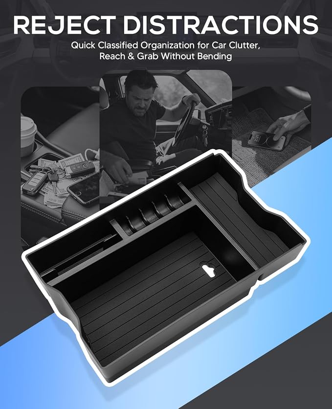 Autorder 2PCS Center Console Organizer Tray for 2026 Toyota RV4 Interior Accessories - ABS Armrest Storage Box & Silicone Lower Center Console Tray - Black