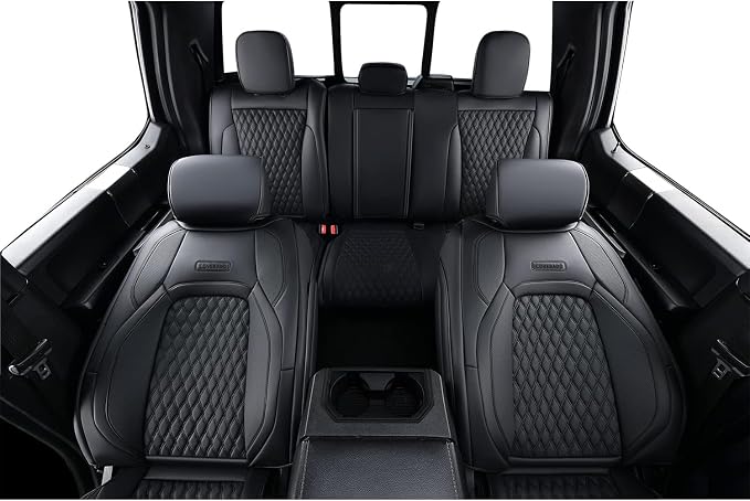 Coverado Full Set F150 Seat Covers, Waterproof Faux Leather Full Coverage Protector for 2015-2026 Ford F150 & 2017-2026 F250 F350 F450 Crew Cab, Black Truck Interior Car Seat Cushion Covers