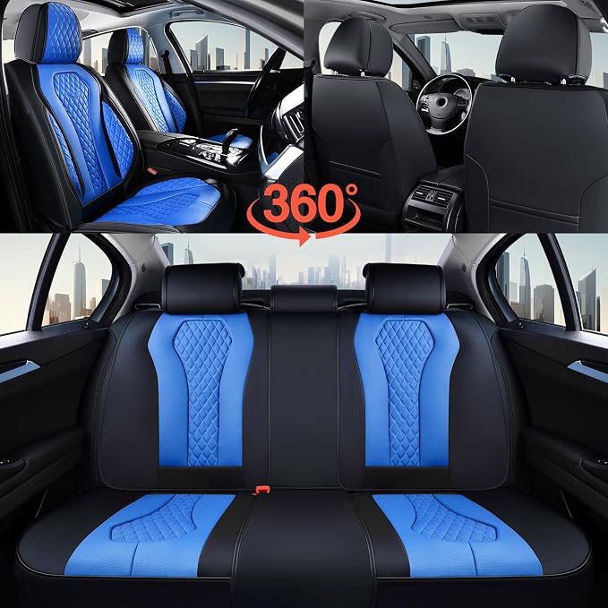 Coverado Automotive Seat Covers Front Seats, Seat Covers 2 Pack, Blue Car Seat Cover, Waterproof Auto Seat Covers, Car Seat Cushion, Front Car Seat Covers Leather Car Seat Protector Fit for Most Cars